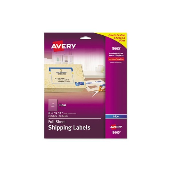 Avery Dennison Avery, MATTE CLEAR SHIPPING LABELS, INKJET PRINTERS, 8.5 X 11, CLEAR, 25PK 8665 - main